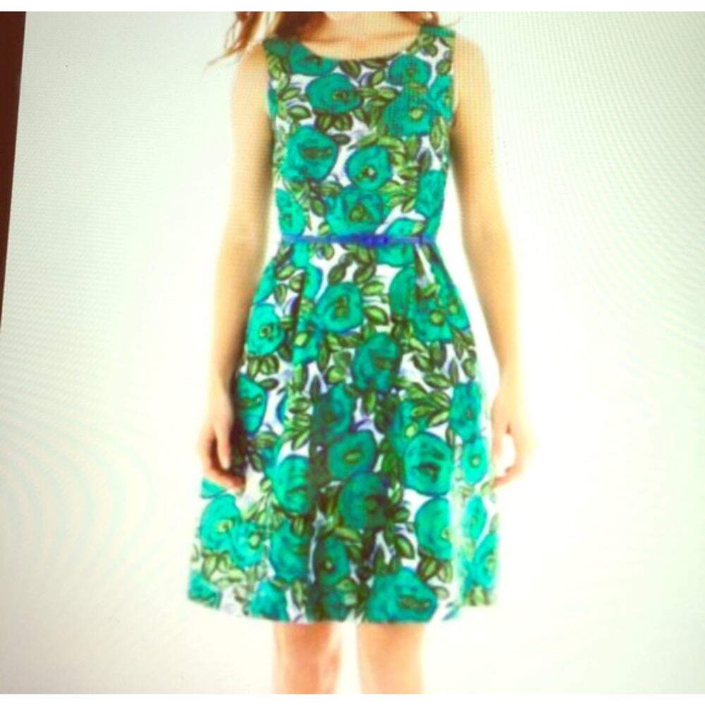 Liz Claiborne Green Floral Sleeveless Midi Cocktail Dress Sz 10 preloved